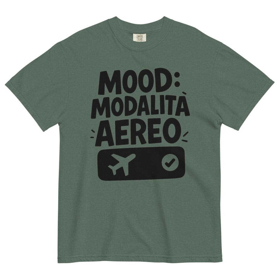 T-shirt “Mood: Modalità Aereo” in cotone pesante – Maglietta rosa unisex ironica e comoda per chi vuole staccare la spina ☁️✈️