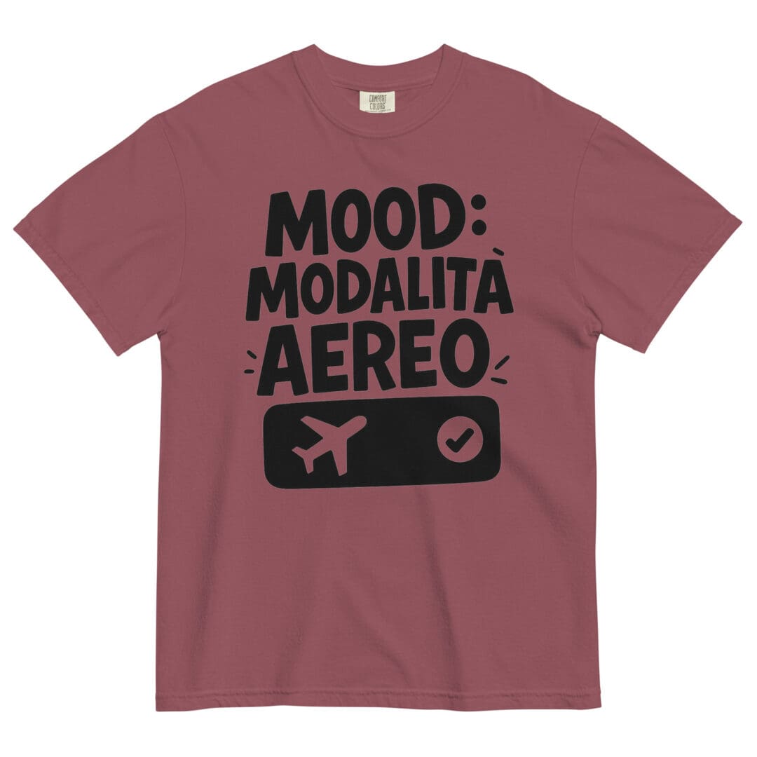 T-shirt “Mood: Modalità Aereo” in cotone pesante – Maglietta rosa unisex ironica e comoda per chi vuole staccare la spina ☁️✈️ - immagine 8