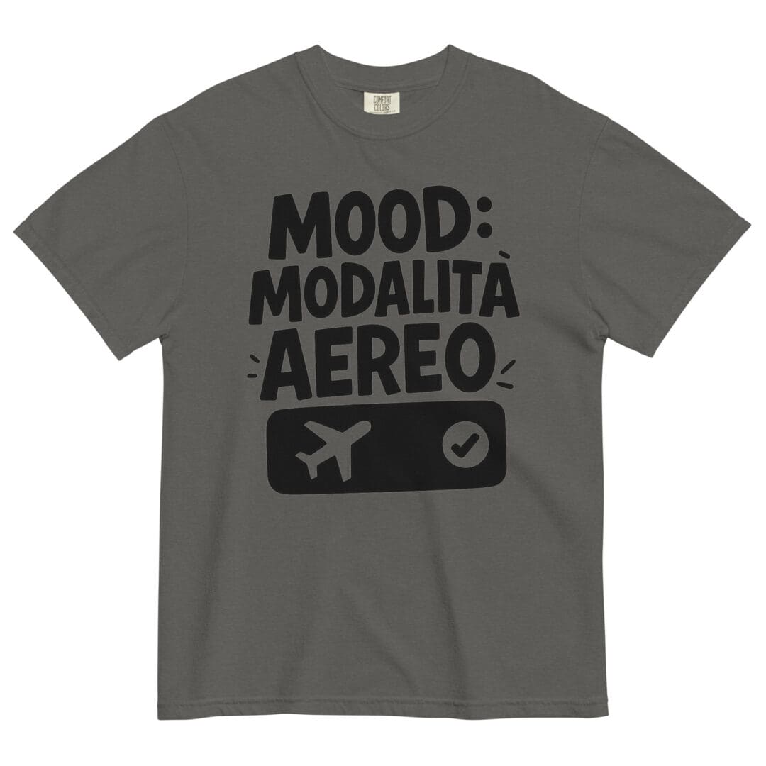 T-shirt “Mood: Modalità Aereo” in cotone pesante – Maglietta rosa unisex ironica e comoda per chi vuole staccare la spina ☁️✈️ - immagine 6