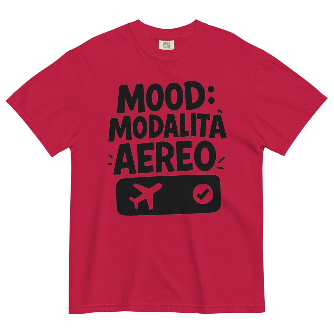 T-shirt “Mood: Modalità Aereo” in cotone pesante – Maglietta rosa unisex ironica e comoda per chi vuole staccare la spina ☁️✈️ - immagine 2
